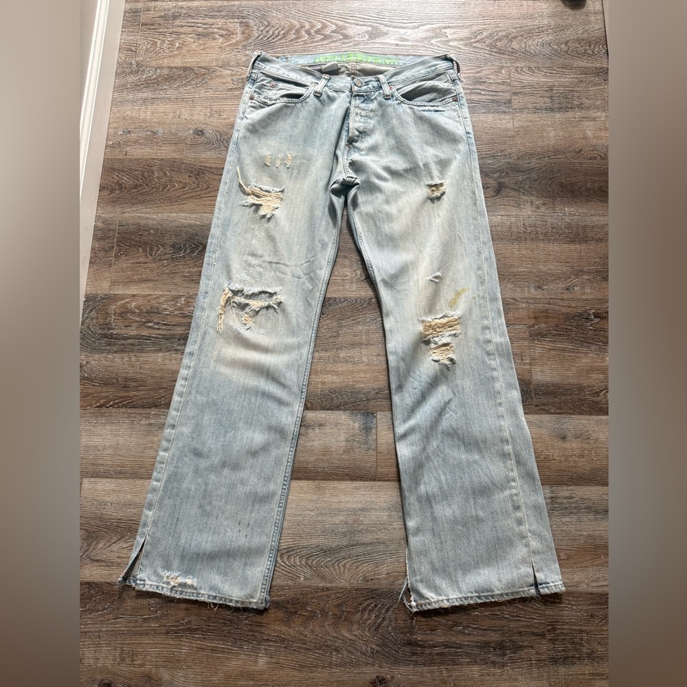 Early 2000’s Vintage Hollister Light Blue Bootcut Jeans with Distressed Details